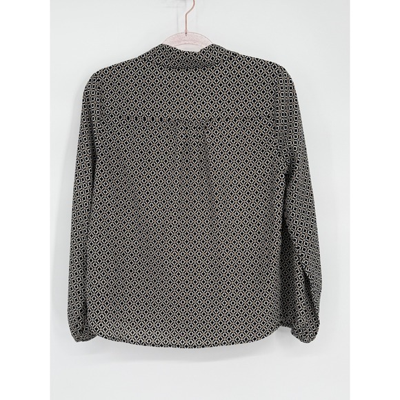 Pleione Womens Small Black Geometric Diamond Print V-Neck Blouse Sz S - Picture 4 of 9